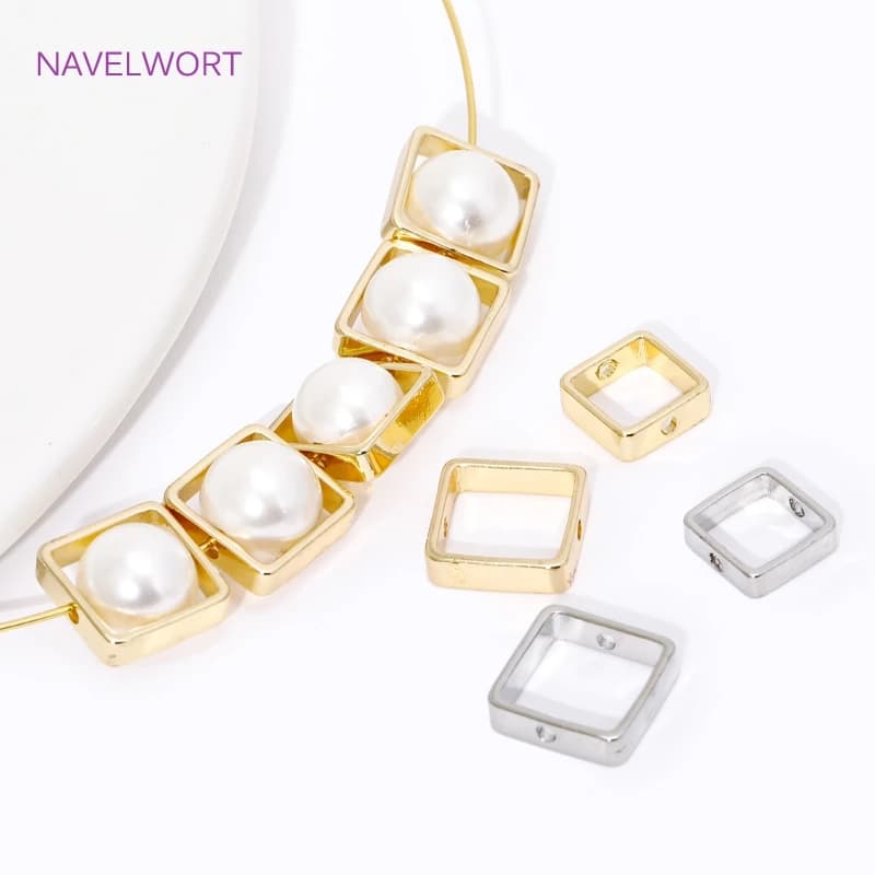 Cornici per perline placcate in oro 14K/18K, connettori distanziatori per perline con cornice quadrata per forniture per la creazione di gioielli fai da te, accessori per braccialetti