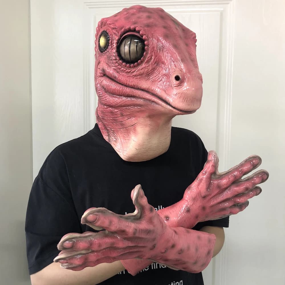 Funny Animal Frog lizard Latex Mask guanti Cosplay rettile Alien Latex Helmet Halloween Carnival Party Costume puntelli regali