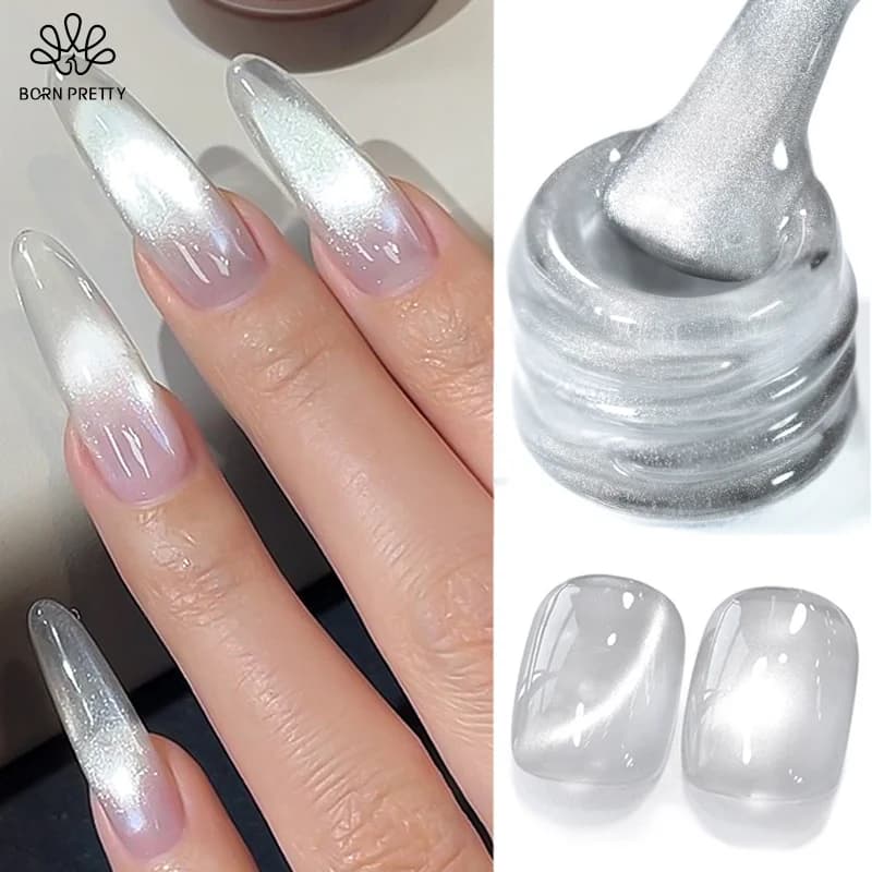 BORN PRETTY 10ml Nuovo Smalto Gel Magnetico Effetto Cristallo Bianco Flash, Bianco Chiaro Magnetico Laser, Gel UV Semipermanente