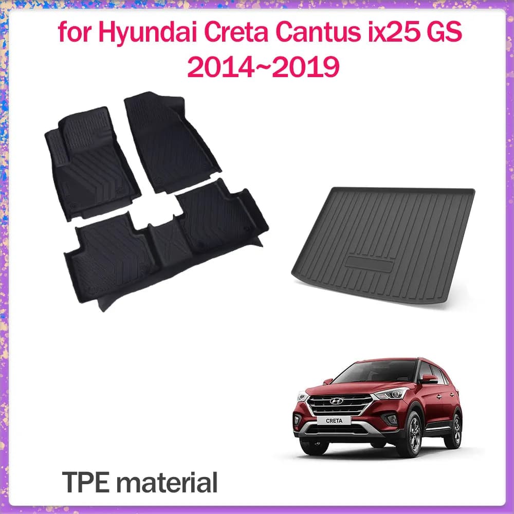 Tappetini Auto per Hyundai Creta Cantus ix25 GS 2014~2019, Rivestimento Interno in TPE, Tappeto Impermeabile per Bagagliaio, Accessori Personalizzati