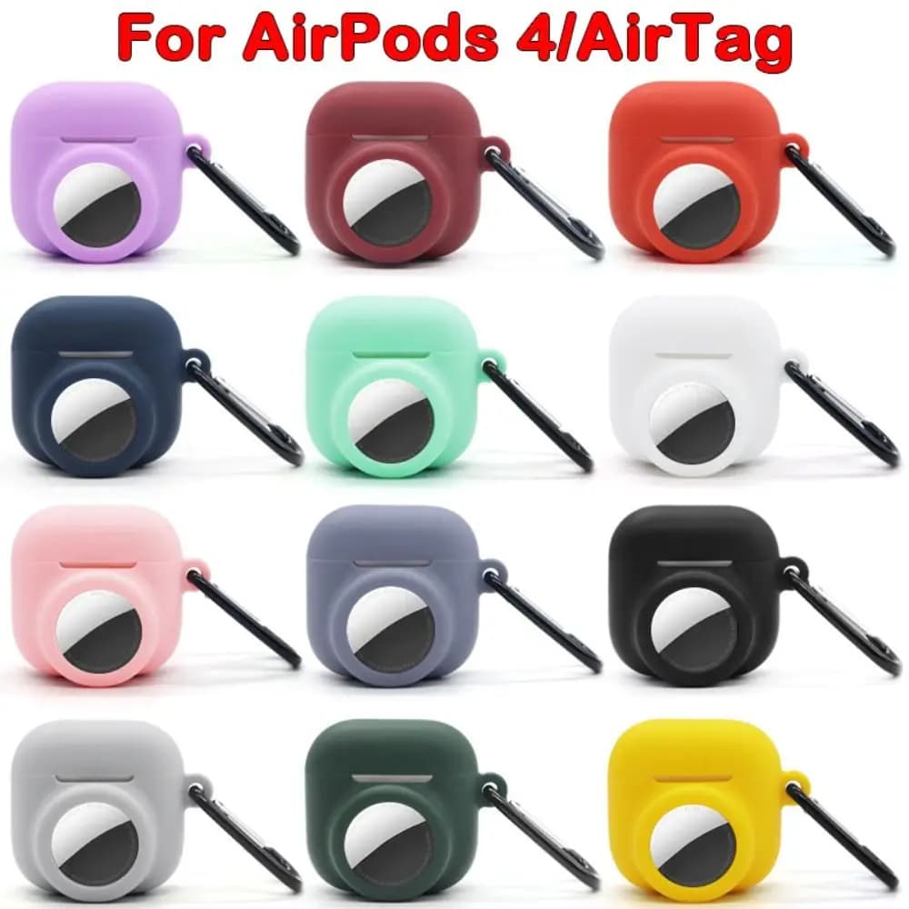 New 2 in 1 soft silicone case with Airpods 4 wireless earphone hook for Airtag full cover