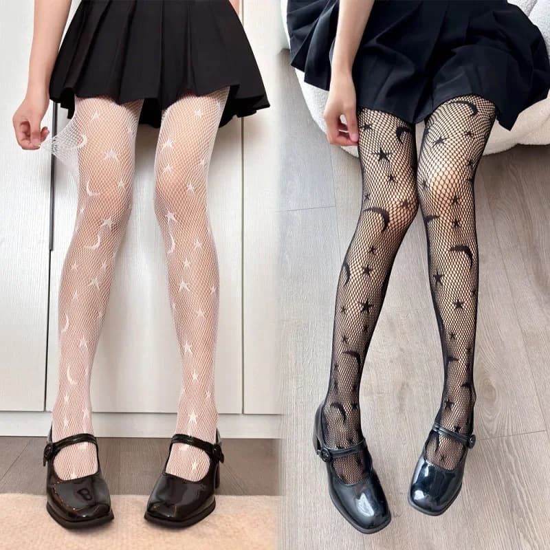 Lolita Style Girls Pentacolo Stampa Collant Donna Sexy Punk gotico Stella a cinque punte Maglia Donna Pesce Net Collant Calze per il corpo