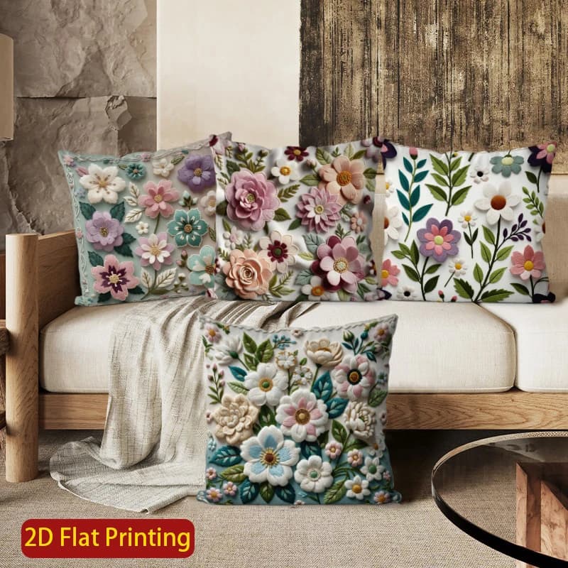 3D vintage 2D floral print pillows, suitable for sofa, bedroom, car.