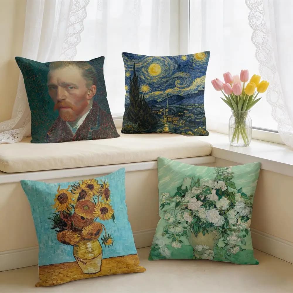Van Gogh Original Print Cushion Cover Square Short Plush Pillow Case Living Room Sofa Home Decor Funda 40X40