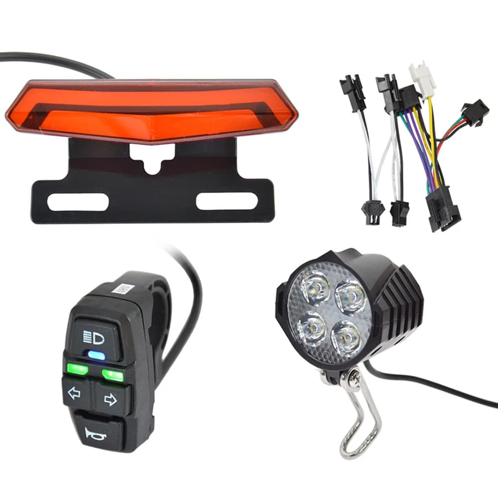 Set of front and rear lights for electric bike, cable adapter for professional switch, 24-48 V, accessories for electric bicycles easy installation
