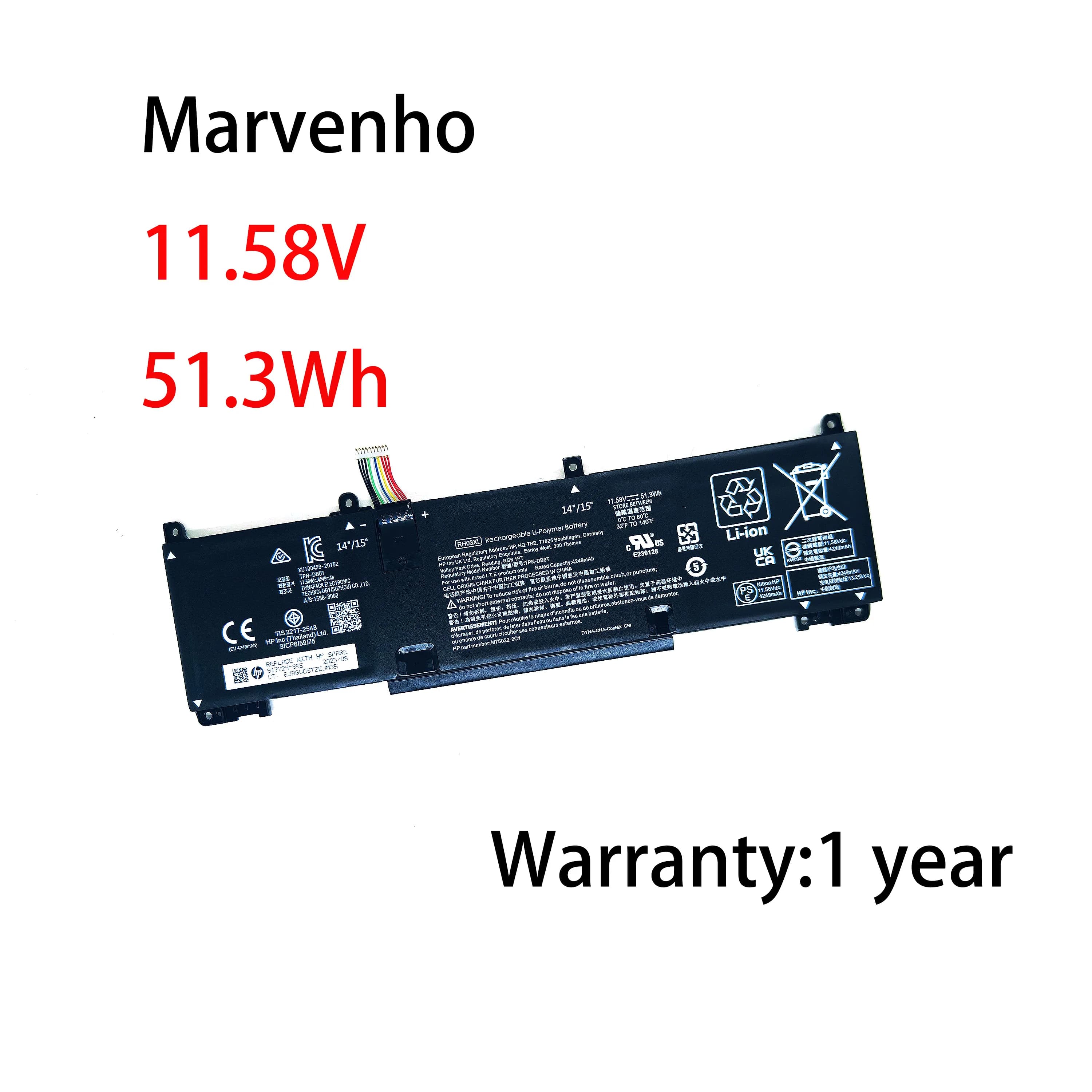 Marvenho Nuova Batteria per Laptop 11.58V 4249mAh 51.3WH RH03XL TPN-DB0T per HP ProBook 430 440 450 630 640 650 G8