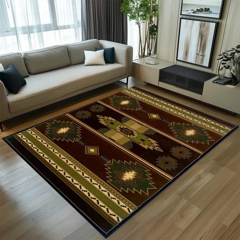 Southwest Aztec Geometric Pattern Area Rug Anti Slip Floor Mat Bohemian Style Carpet for Living Room Bedroom Farmhouse