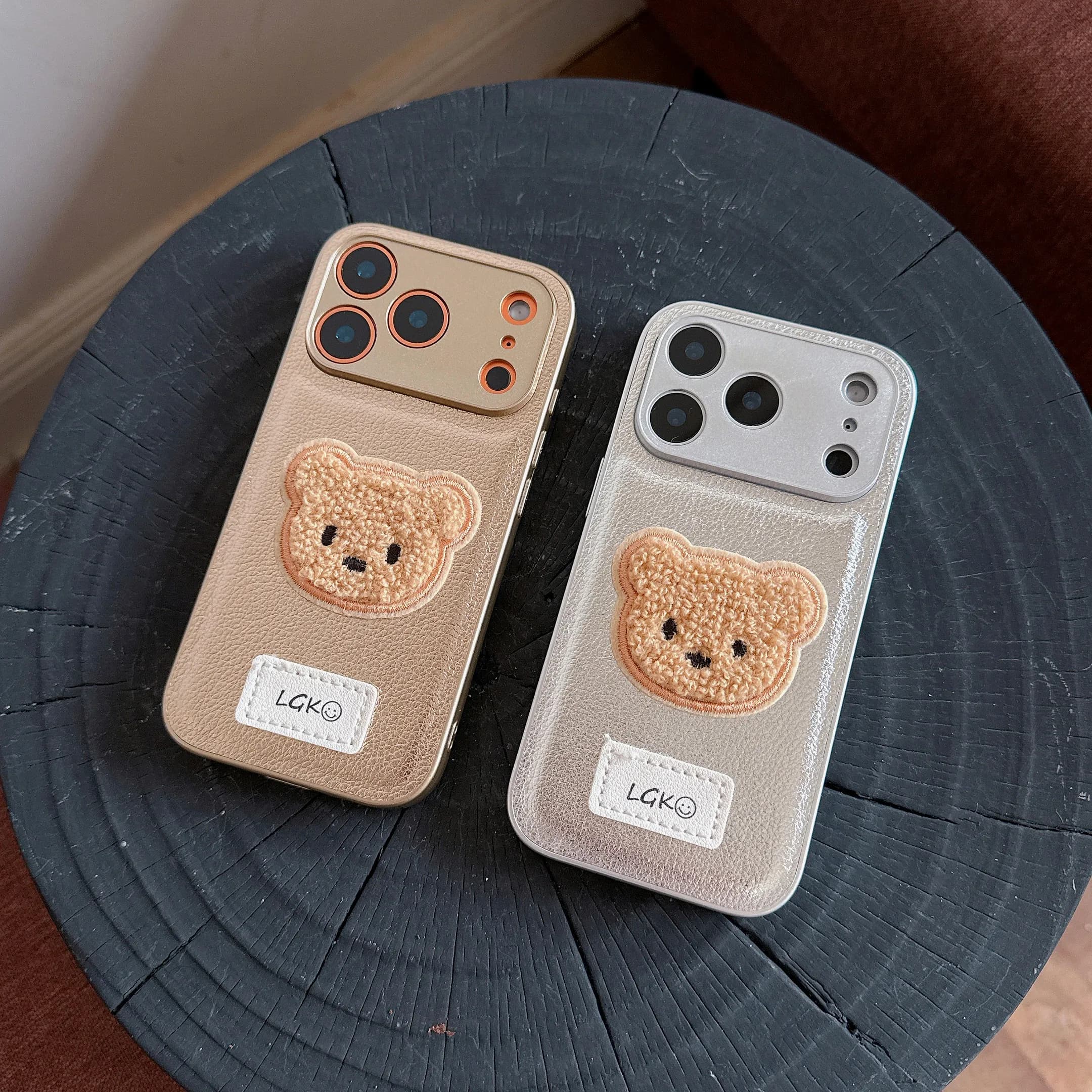 Custodia per telefono in pelle PU con cavalletto con decorazione orso carino da cowboy per IPhone 17Air 16 15 Plus 14 13 12 11 Pro Max Cover in tinta unita