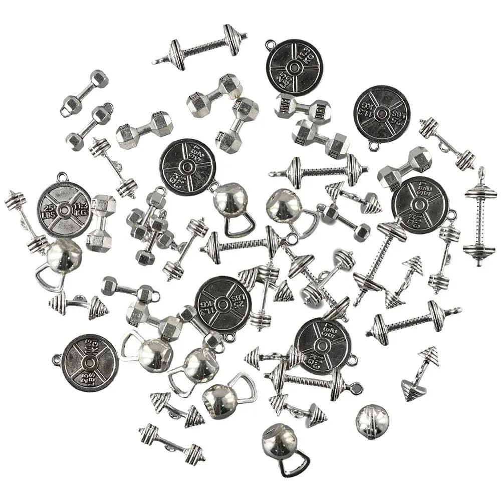 Silver Strength Exercises Gym Sports Pendants Balance Manubri Kettle-Bell Weightlift Bodybuilding Fitness Charms