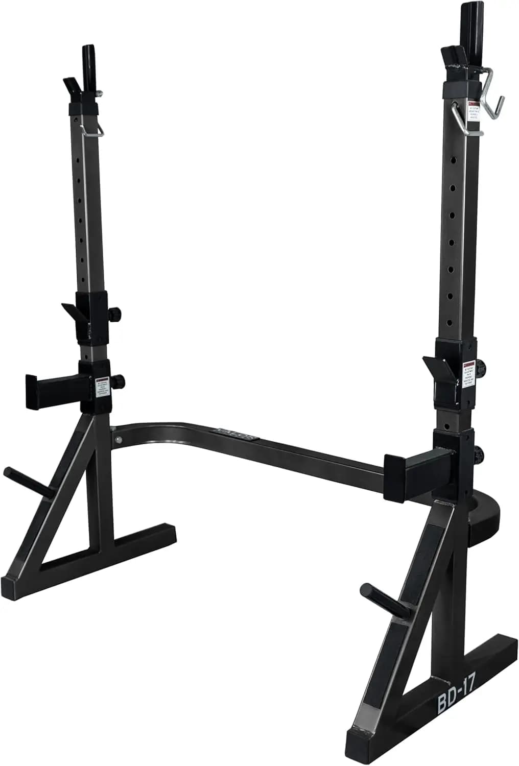 Adjustable Power Squat Rack with J-Hooks, Locking Safety Catches, and Plate Storage – Home Gym Bench Press Station – Max Weight