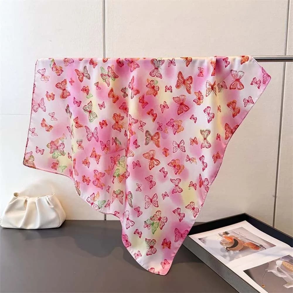 Light breathable square scarf with butterfly pattern, head scarf, bandana, sun protection, square handkerchief