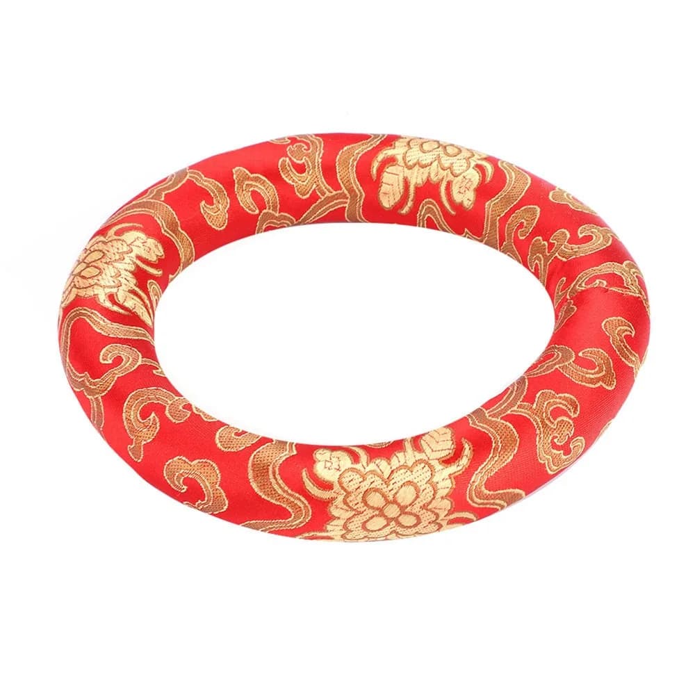 ​Silk Brocade ​Singing Bowl Cushion​ ​Round Shape​ ​Red/Blue ​Singing Bowl Pillow​ ​Handmade​ 18cm Diameter​ ​Bowl Ring Pillow​