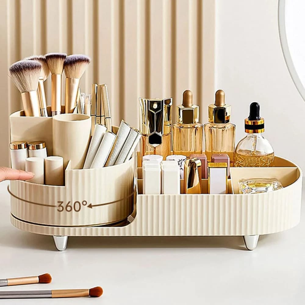 360° Rotatable Makeup Storage Organizer Multi-grid Divided Holder Desktop Box for Lipstick Brushes Skincare Bathroom Vanity