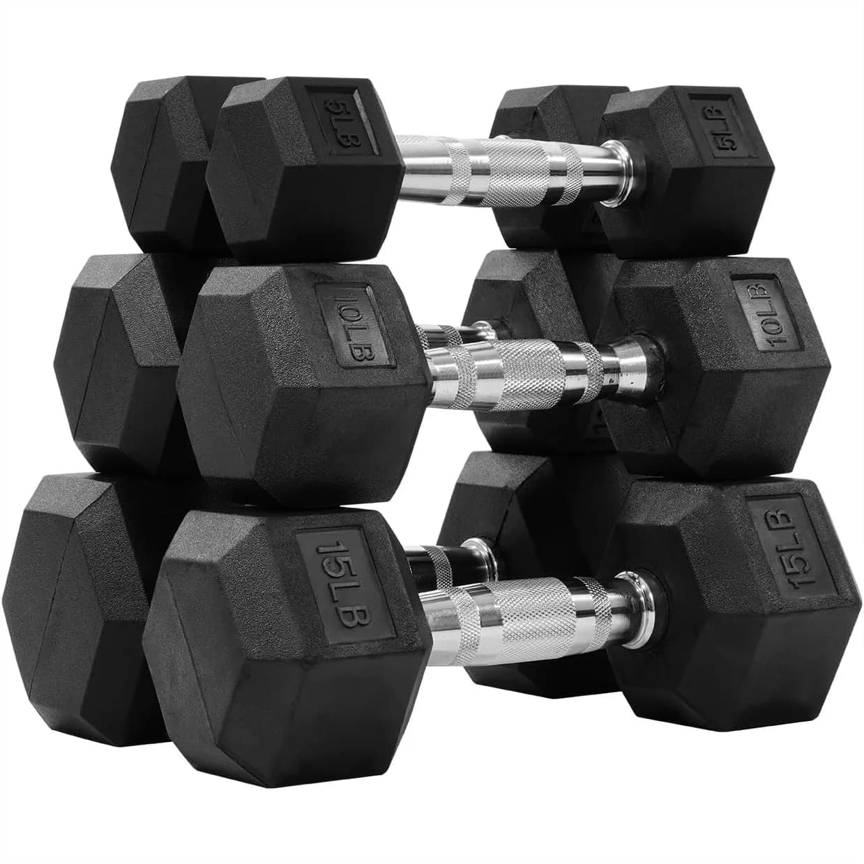 Set di manubri esagonali rivestiti in gomma con impugnatura sagomata per tonificazione muscolare, potenziamento della forza e allenamento completo del corpo, set da 60 libbre