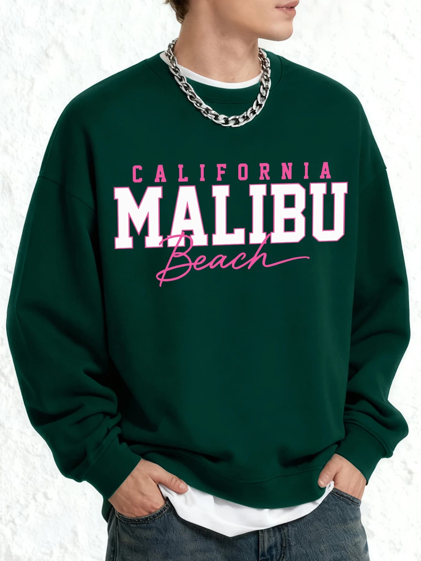 California Malibu Beach Printing Long Sleeve For Man Autumn Casual Sweatshirt Oversize O-Neck Pullovers Daily Hip Hop Clothing