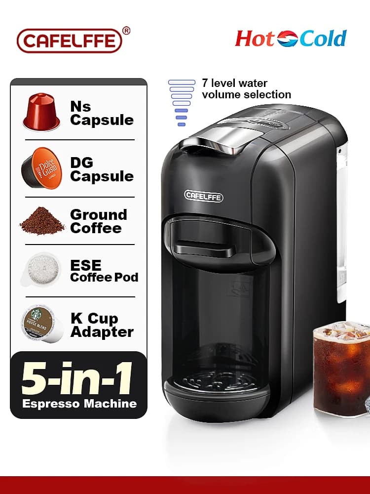 Cafelffe 5 in 1 Coffee machine with multiple capsules Caldo/freddo DG Cappuccino Nespresso Capsules ESE Pod Coffee ground Cafeteria 19Bar