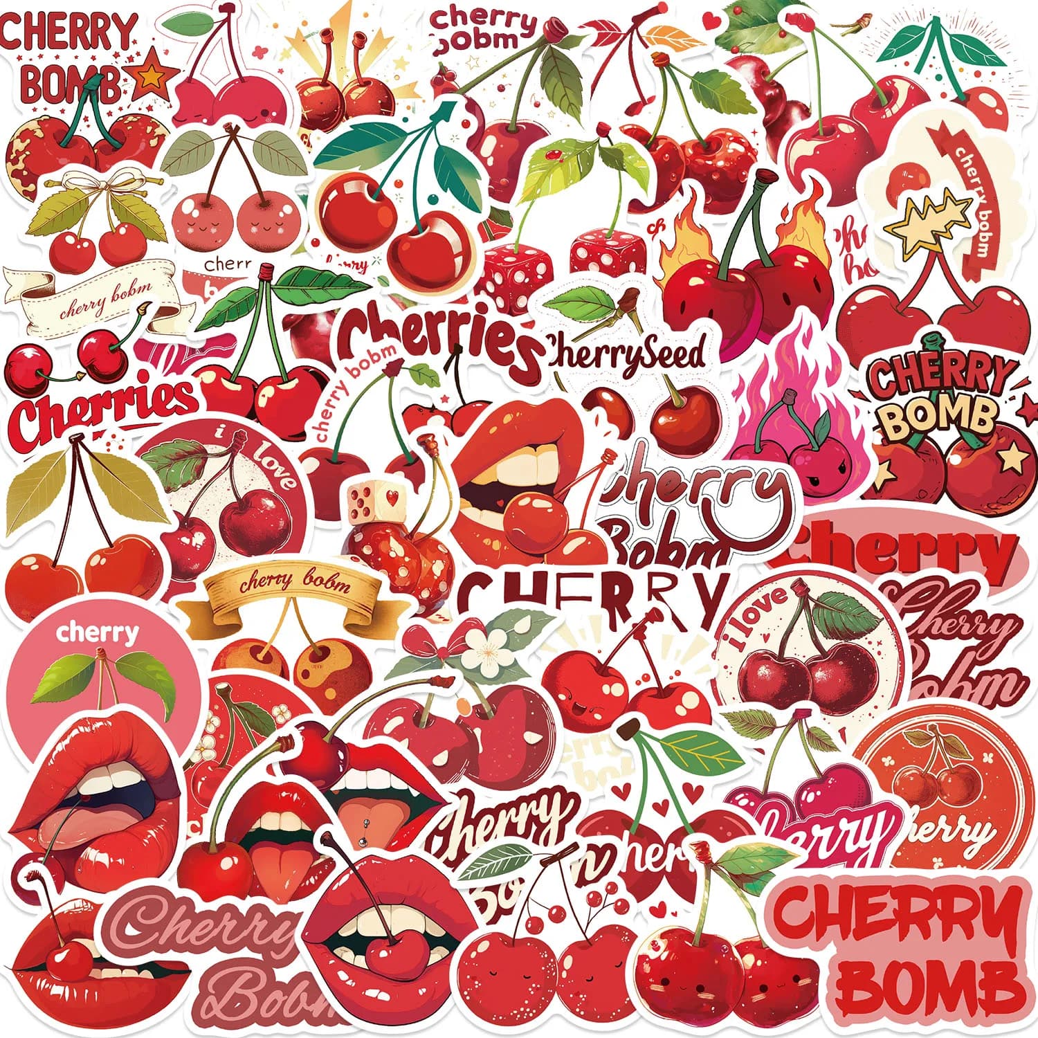 50 pezzi adesivi graffiti ciliegia rossa per notebook tazza d'acqua valigia chitarra scrapbook adesivo classico in PVC impermeabile decorare