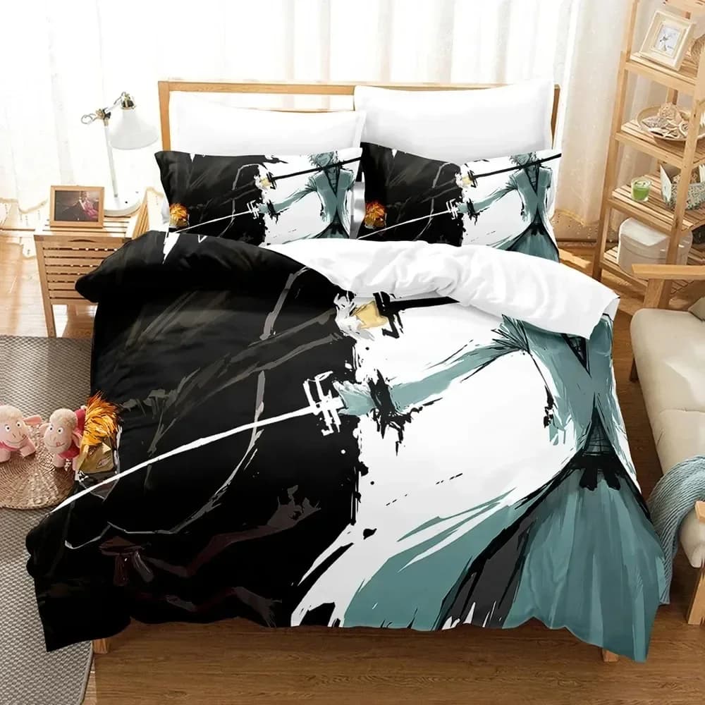 Set Letto Stampato 3D Anime Bleach Kurosaki Ichigo, Copripiumino, Federe, Set Biancheria da Letto, Lenzuola, Coperta, Misura Queen e King