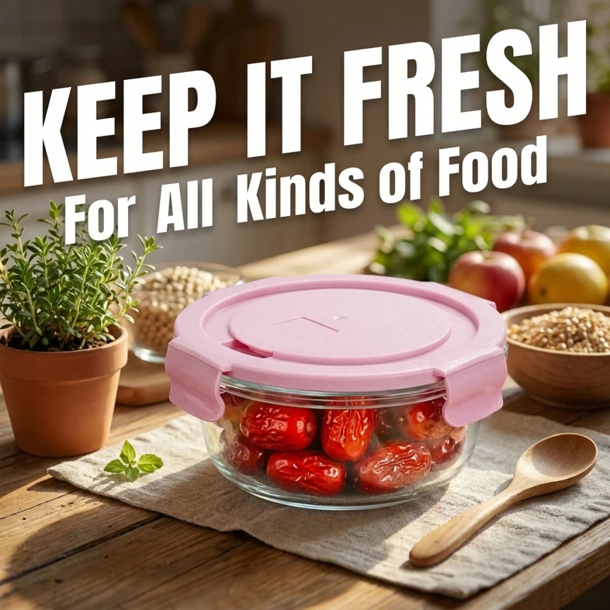 Contenitore in Vetro Rotondo, Scatola per Pranzo Impilabile in Vetro per Preparazione Pasti, Conservazione in Frigorifero, Ufficio e Picnic all'Aperto, Durevole e Elegante