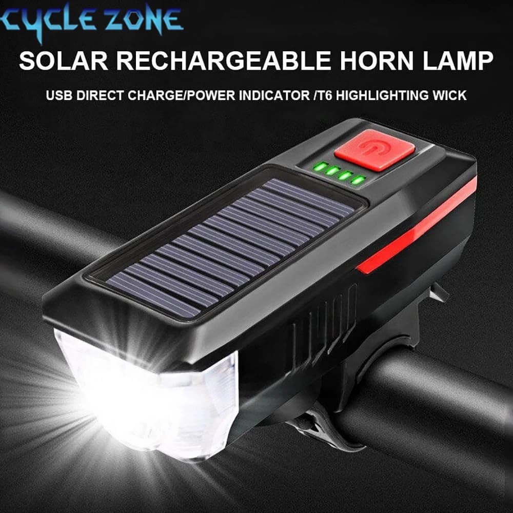 Solar Bicycle Light Rechargeable Power Display USB MTB Mountain Road Bike Front Lamp with Bicycle Light Trumpet Torch