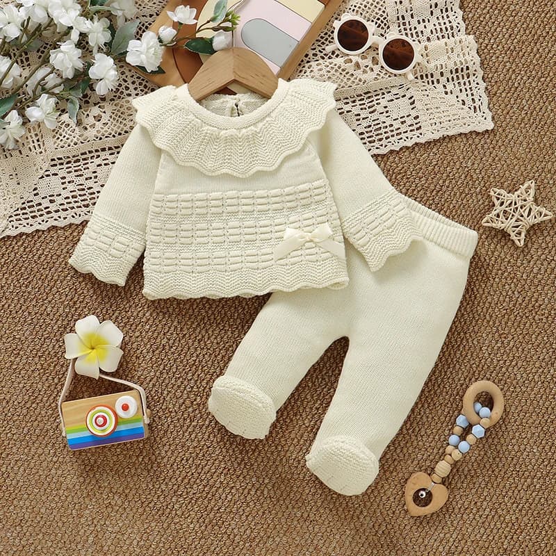Set di vestiti invernali per neonate Set di maglioni lavorati a maglia a maniche lunghe invernali Camicie + Leggings Abiti infantili per neonati 2 pezzi Maglieria per bambini