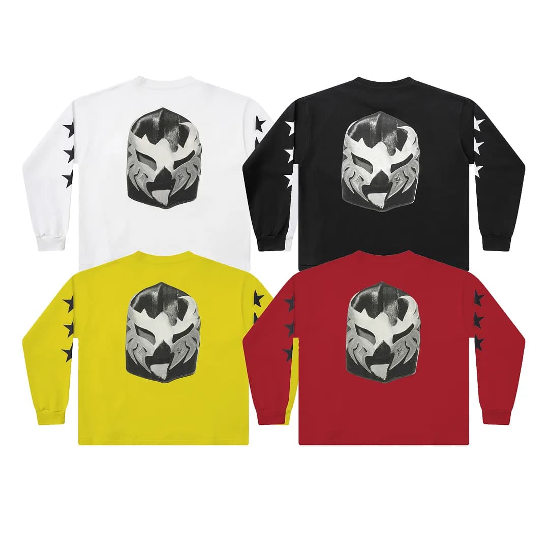Kanye West YZY Los Angeles Bully Merch Mask Star Long Sleeve Women Men T shirts tees Hiphop Oversized Men Casual Cotton T shirt