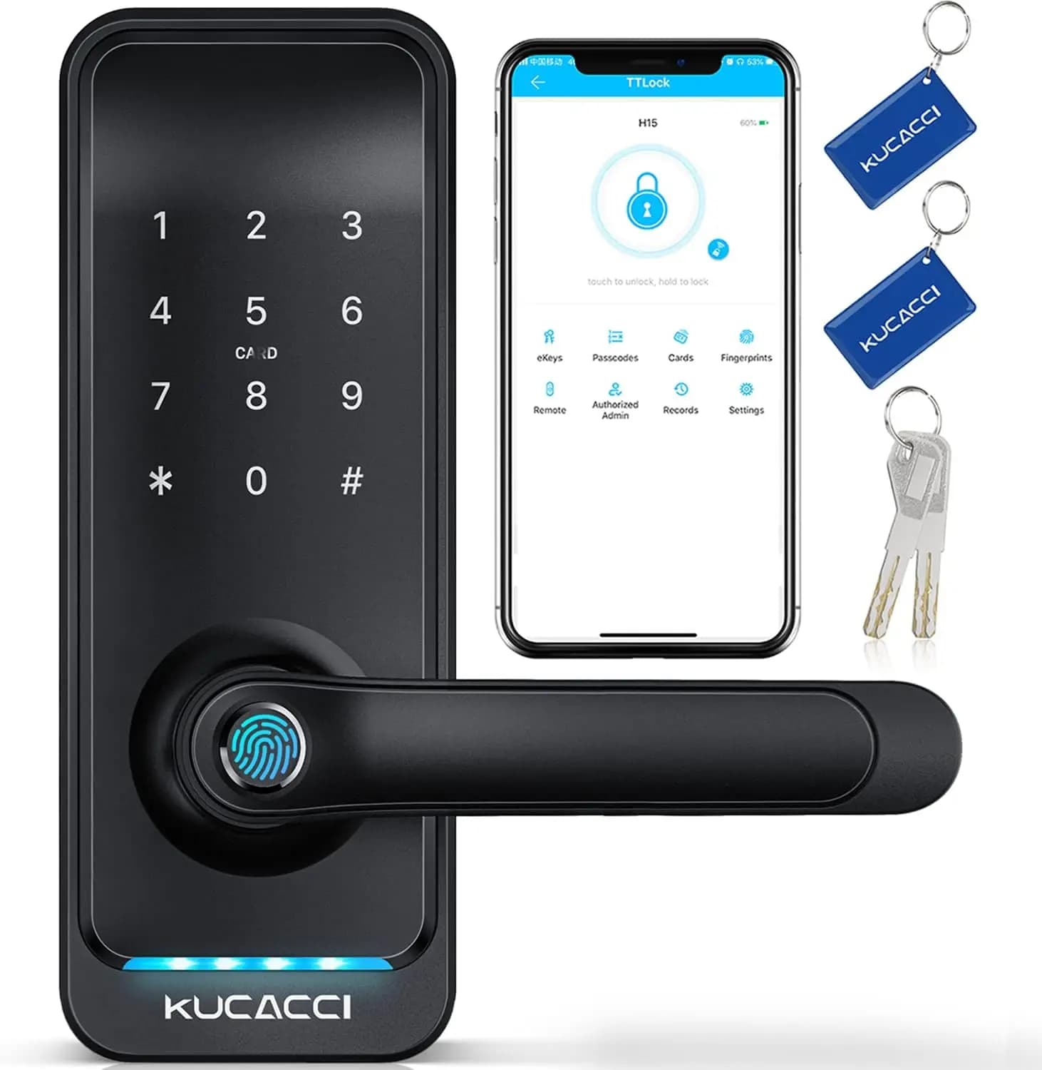 Serratura Intelligente Senza Chiave con Maniglia - Controllo Tramite Impronta Digitale, Tastierino e App - Facile Installazione Fai-da-te per Porta d'Ingresso