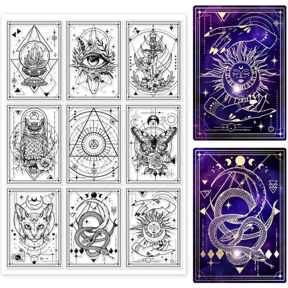 1Sheet Divination Magic Clear Stamp Vintage Transparent Stamps Tarot Cards Stamps 11.69×8.27inch