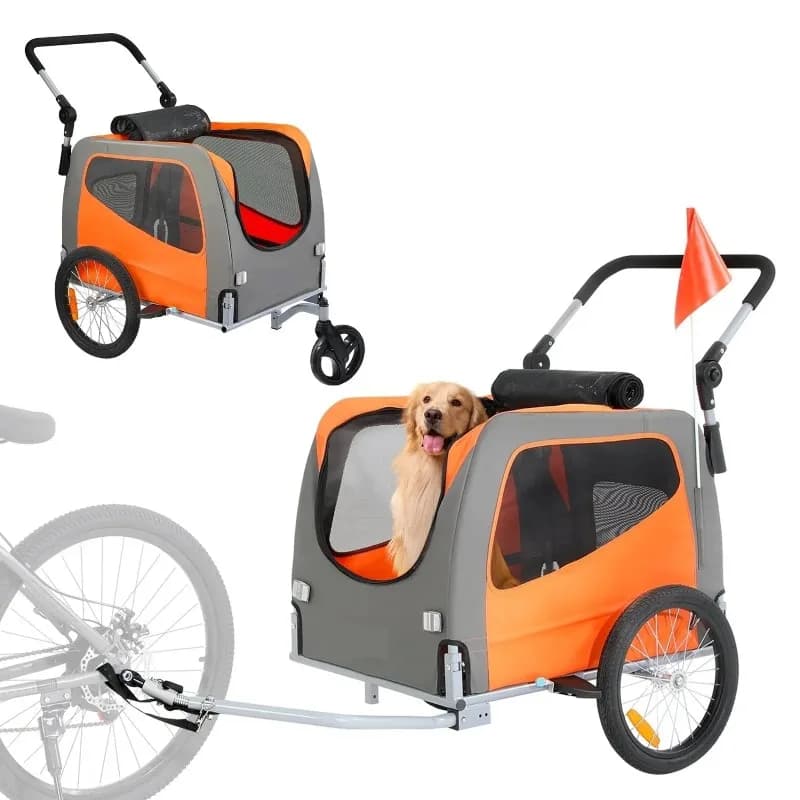 Rimorchio per bici per cani, supporta fino a 66 libbre, portabiciclette per passeggino per animali domestici 2 in 1, telaio pieghevole facile