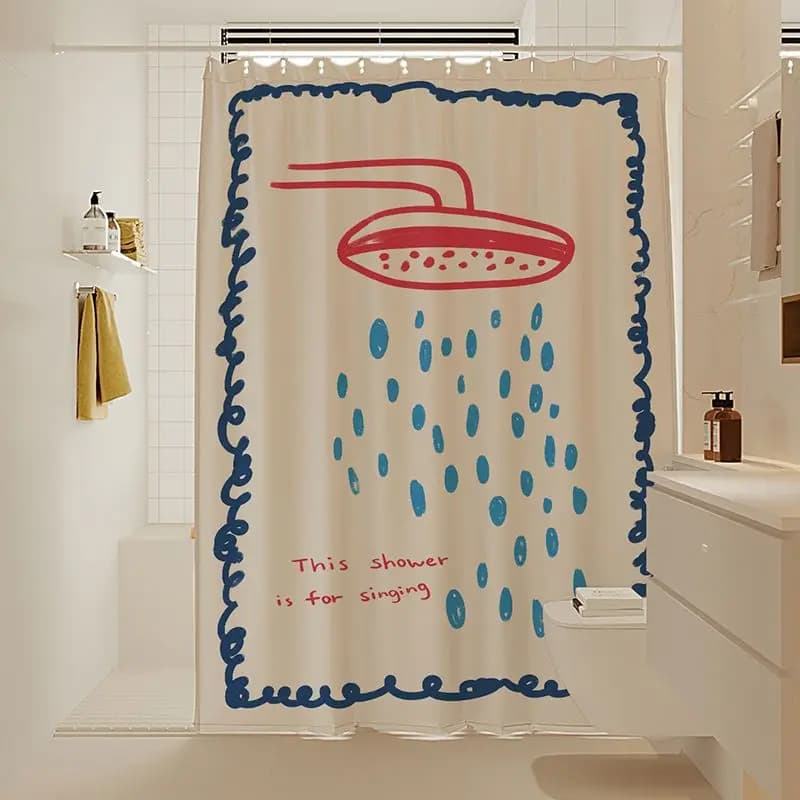 Korean Style Bathroom Shower Curtain Partition Anti-Mold Set No-Drill Waterproof Fabric Dry Wet Separation Bath Curtain