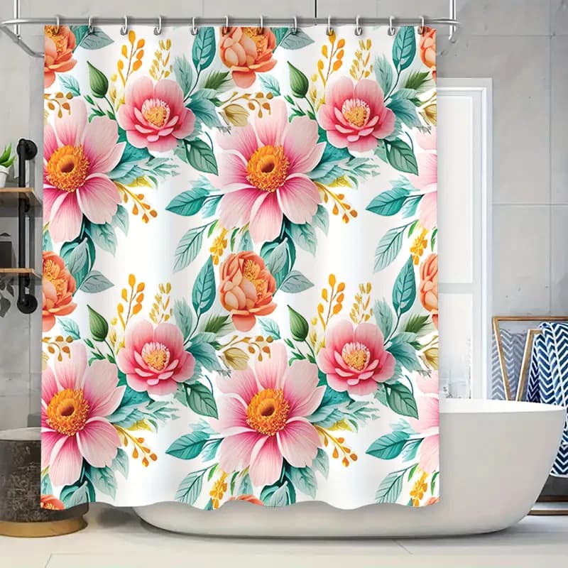 Fiori rosa Tappetino da bagno Tenda da doccia Appeso a parete Decorazione Decorazioni per la casa Bagno Tessuto impermeabile Stampa Design Moderno floreale Pa