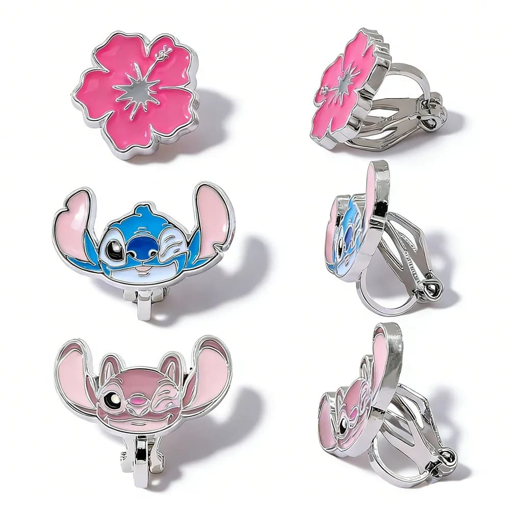 3 paia di orecchini a clip Stitch Angel Anime Cosplay, stile punk, finte cerchi per le orecchie, per donna e uomo, senza piercing, Pop