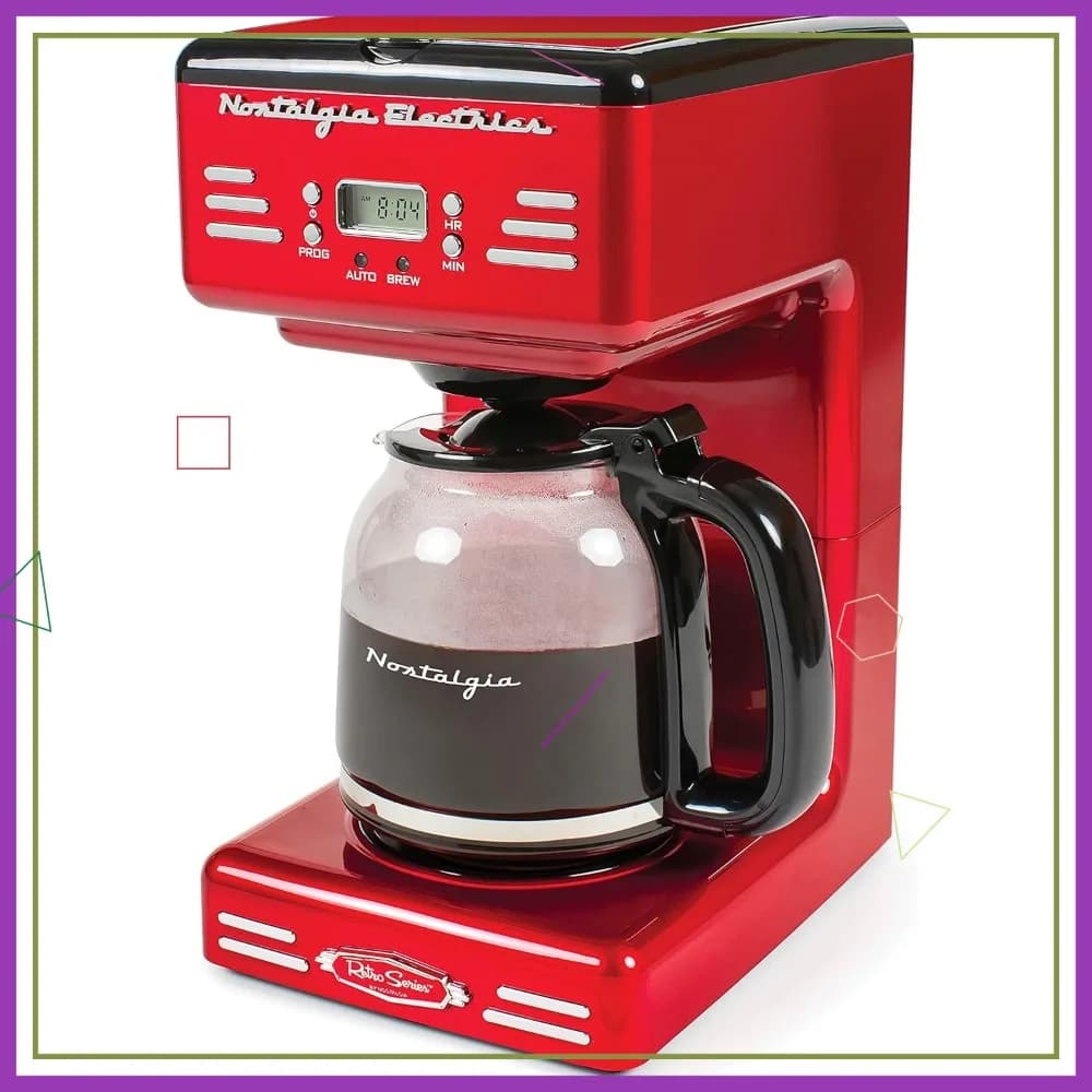 Macchina da caffè programmabile da 12 tazze con display LED, spegnimento automatico, mantenimento in caldo, funzione Pausa e Servizio, Rossa