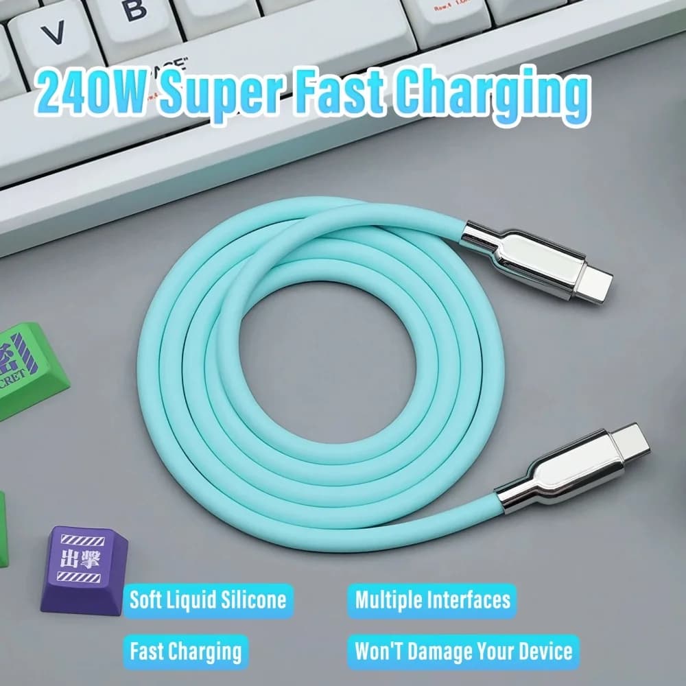 Cavo USB Type C 240W PD3.1 per Ricarica Rapida, in Silicone Liquido Flessibile Rinforzato TPE per iPhone 16, Huawei Mate 60, Samsung S24, Xiaomi
