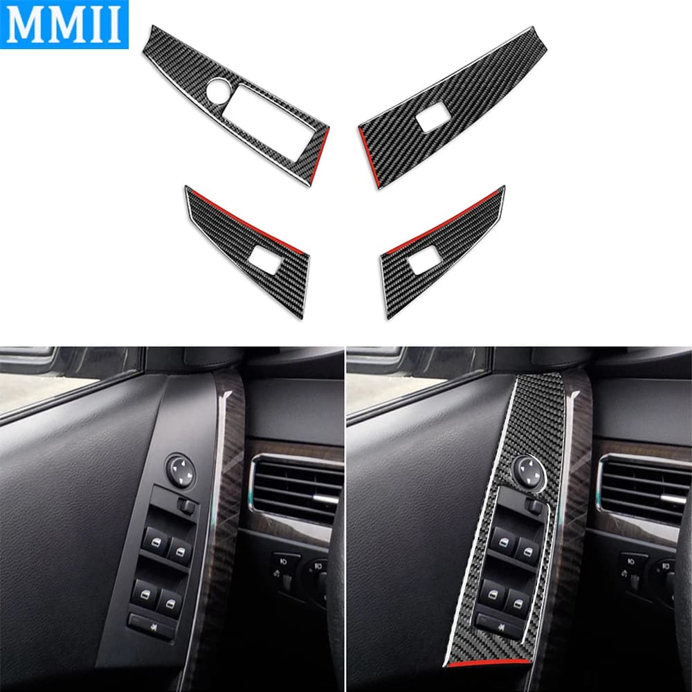 Per BMW Serie 5 E60 2004-2007 Finestra in fibra di carbonio Interruttore di sollevamento Pulsante Trim Copertura Interni auto Accessori Decorazione Adesivo