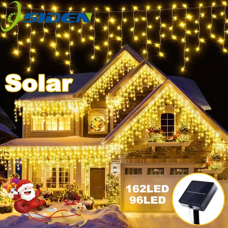 NUOVE luci solari del ghiacciolo di Natale 162/96 LED 8 modalità luci della stringa della tenda impermeabile per l'illuminazione natalizia della stanza del giardino esterno