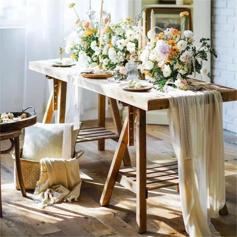 Tavolo da Pranzo in Legno Massello di Quercia, Design Elegante con Gambe in Legno