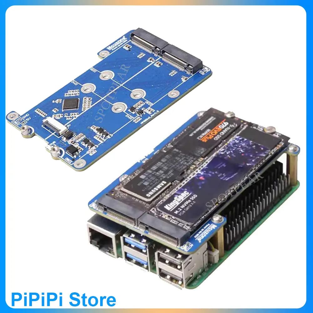 Raspberry Pi 5 PCIe to M.2 NVMe Dual SSD MPS2280D Adapter HAT Pi5 Double 2280 Card (NON BOOT Support from NVME SSD