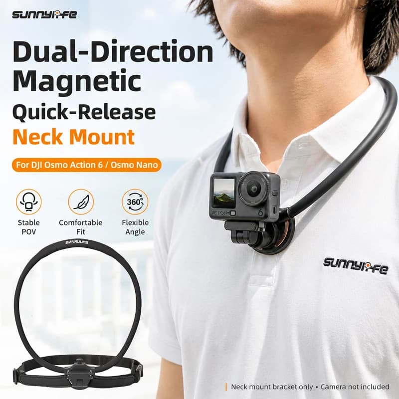 Sunnylife for DJI Osmo Nano/Action 6 Magnetic Neck Hold Mount Chest Mount Adjustable Neck Holder Bracket Strap Camera Accessory