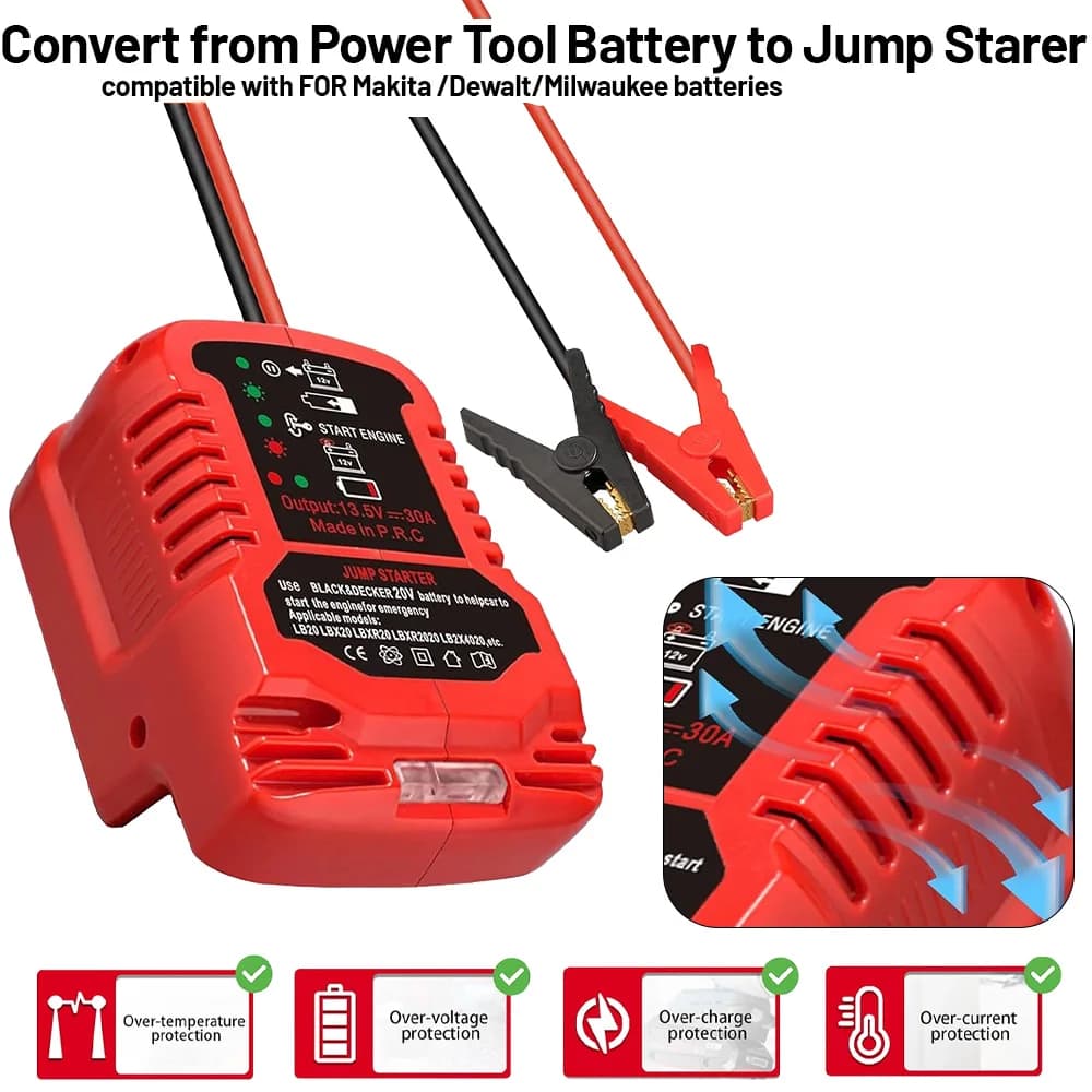 Cavi di Avviamento 11AWG per Batterie Makita/Dewalt/Milwaukee 18V, Avviatore di Emergenza