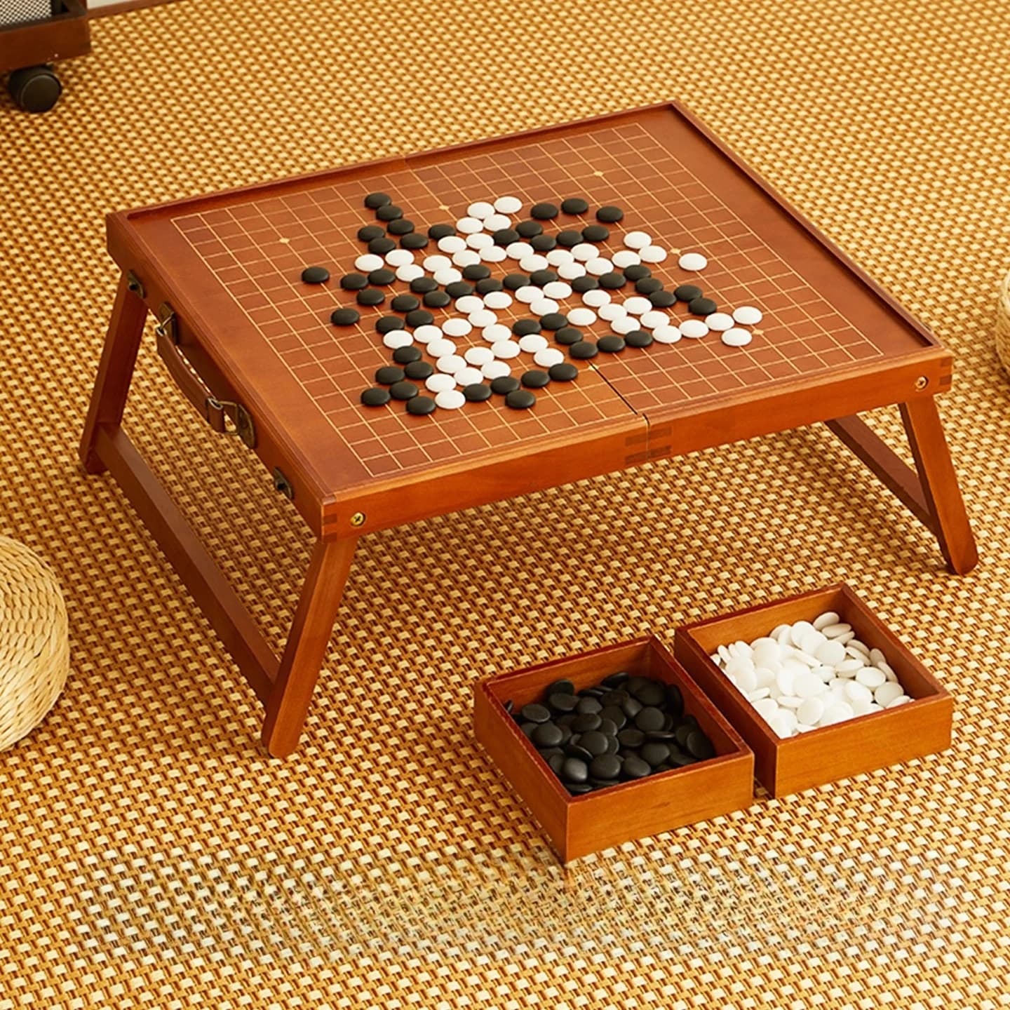 Set Go & Gomoku pieghevole in legno massello - Tavolo da gioco da tavolo standard 2 in 1 per regali all'aperto e di lusso