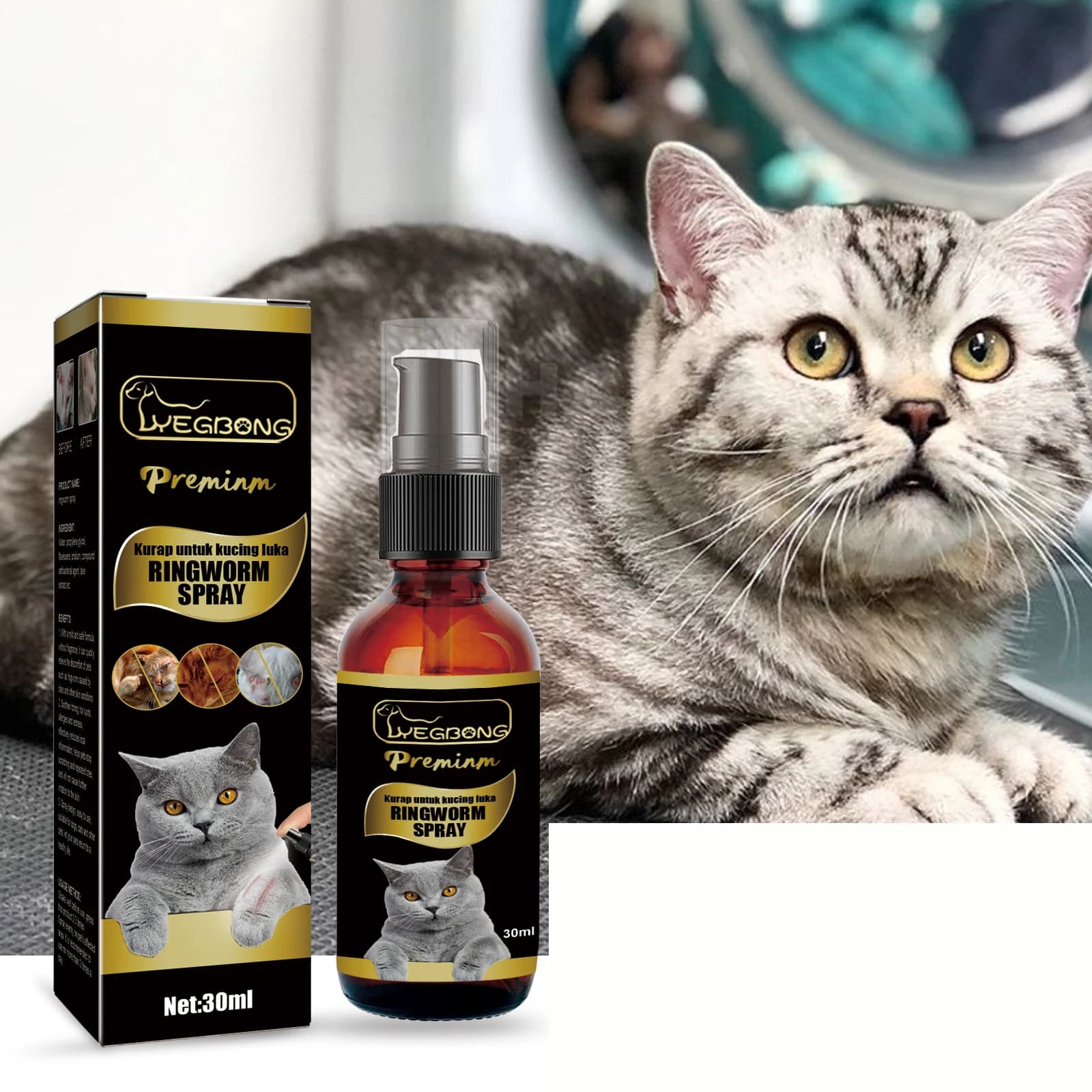 Spray per Dermatofitosi Felina - Rimozione Acari e Spray Topico Anti-Prurito per la Cura della Pelle degli Animali Domestici, Sollievo da Infezioni Fungine, Lenitivo per il Prurito