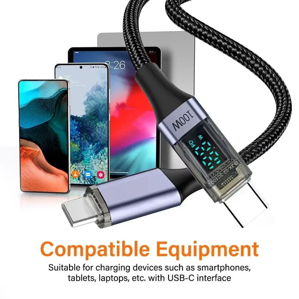 Cavo USB tipo C a C PD 100W per telefono cellulare portatile iPhone 16 17 Caricatore dati iPad 6A Cavo USBBC LED a ricarica rapida 0,5 M/1 M/2 M lungo