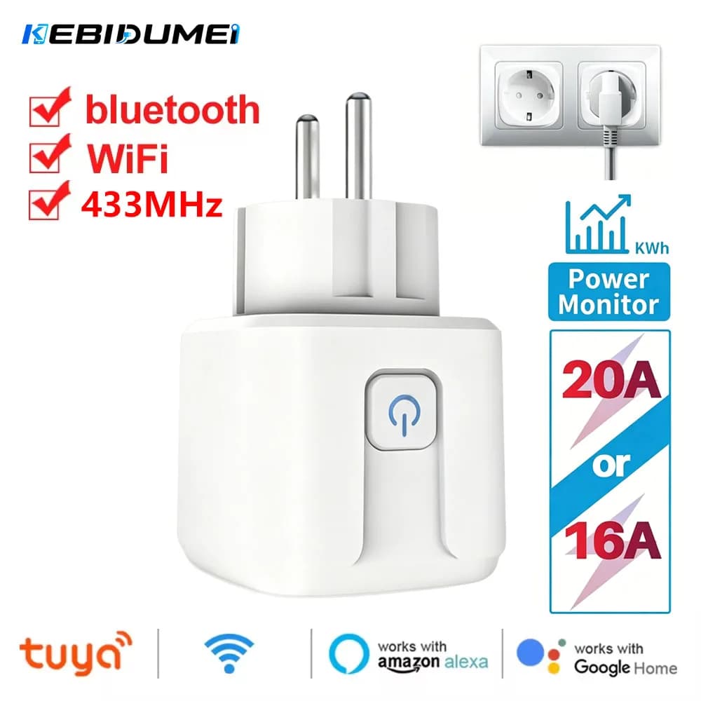KEBIDUMEI Presa Intelligente WiFi Tuya 433MHz EU con Telecomando, Monitoraggio Consumo 16/20A, Compatibile Smart Life, Google Assistant e Alexa
