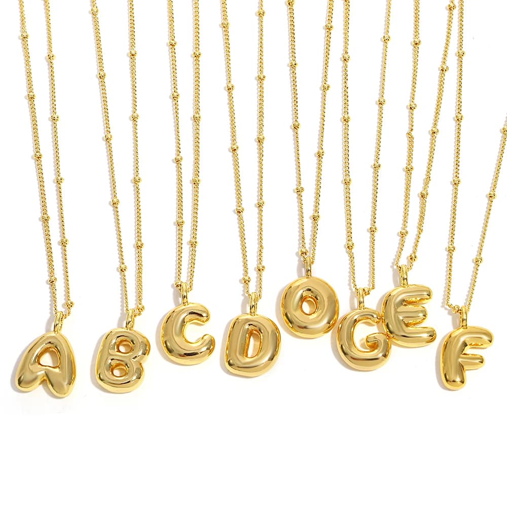 AENSOA Vintage placcato oro palloncino bolla grosso 26 lettere collane per donna uomo rame metallo collana iniziale collare gioielli