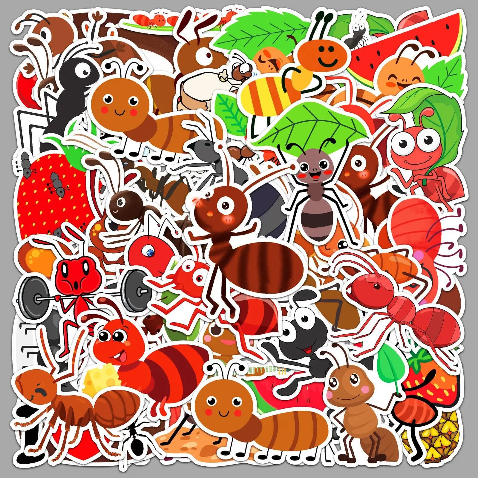 50 Pezzi Adesivi Carini a Forma di Formica, Impermeabili, Kawaii, per Laptop, Valigie, Bottiglie d'Acqua, Cover per Telefoni