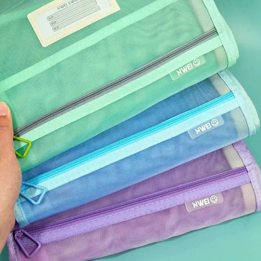 Borsa portaoggetti per carta di prova a forma di L, ampia apertura, cartella divisoria a tre strati, cerniera con etichette bifacciale