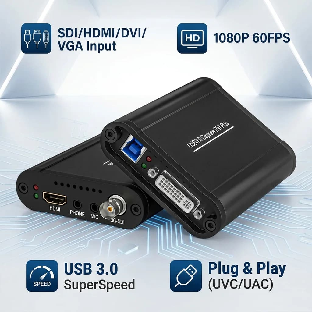 Unisheen UC3500A High Quality 1080P 60Hz All-in-one HDMI SDI VGA CVBS to USB 3.0 Video Capture Card