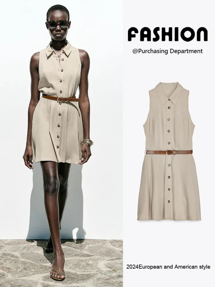 Nuovo Arrivo Estivo: Abito da Donna con Bottone Singolo, Collo Tondo, Senza Maniche, con Cintura, Costume Etnico da Palcoscenico, Alla Moda e Trendy