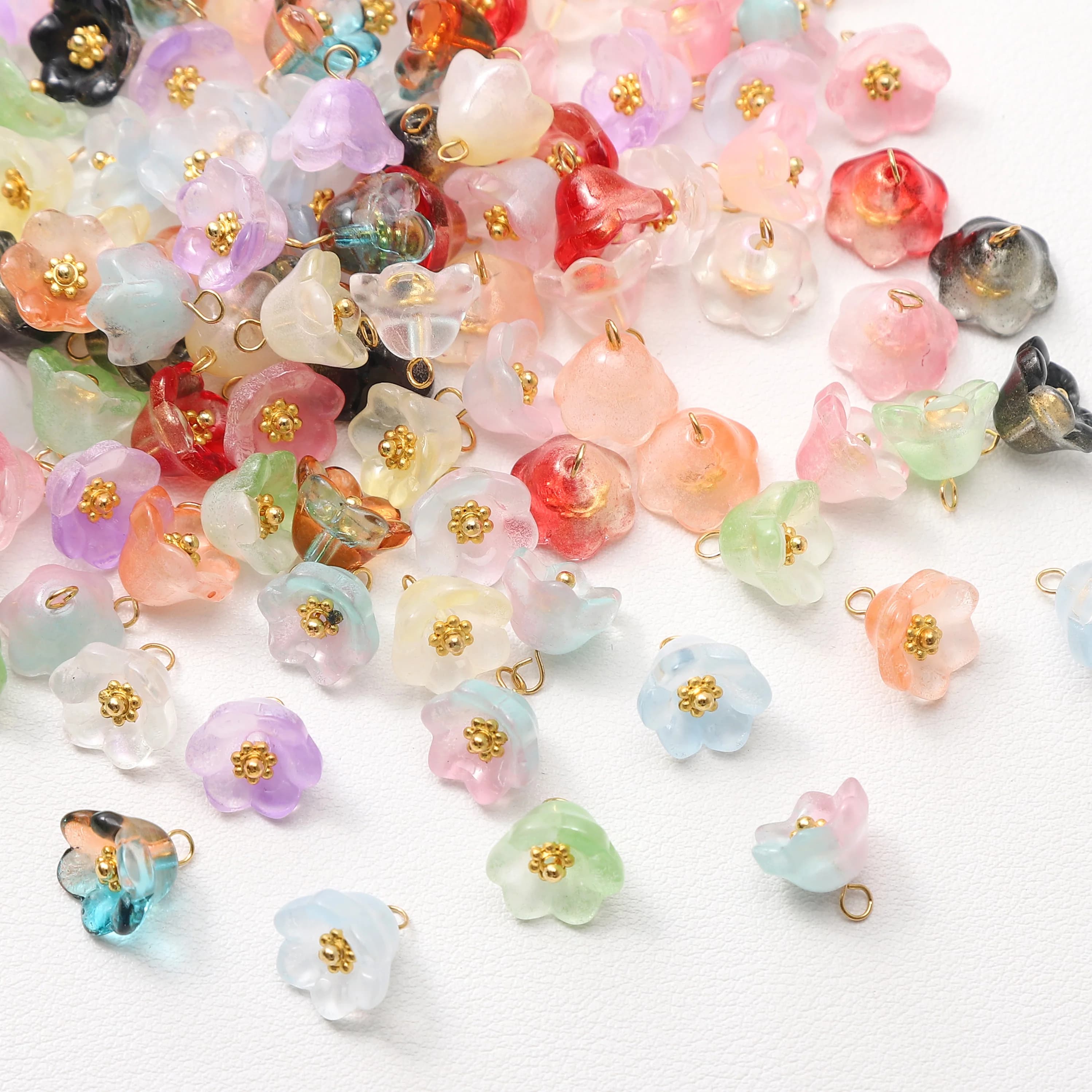 10Pcs Colorful Flower Glass Charms Jewelry Making DIY Pendants Bracelet Necklace Earrings Bag Charm Handmade Craft Accessories